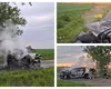Accident teribil pe un drum din Timiș. Un bărbat a murit după ce mașina în care se afla s-a izbit de un copac și a luat foc