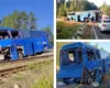 FOTO Accident fatal pe calea ferată! Un mort și cel puțin 16 răniți, după ce un autocar turistic a fost spulberat de un tren de marfă