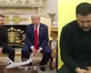 Donald Trump l-a lăudat pe Volodimir Zelenski pentru că a purtat un costum negru la Casa Albă, după ce în martie purtase o uniformă militară: „Arăți fabulos în acest costum” VIDEO