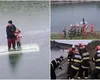 Au evitat o tragedie la mustață! Un bătrân și o fetiță, salvați, în ultima clipă, de pompieri de pe plafonul unei mașini care plonjase într-un canal