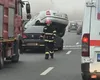 Accident grav la ieșirea din Galați: Patru mașini au fost implicate, iar una a rămas suspendată