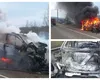 Accident grav în Vinerea Mare. O mașină a luat foc în urma impactului, două persoane au fost rănite