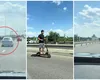 Tânăr filmat în timp ce „gonea” cu trotineta pe banda a treia de pe Autostrada A3, în pantaloni scurți și fără cască