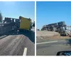 TIR răsturnat pe șosea după explozia unei anvelope. Traficul este blocat pe DN1
