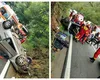 Accident grav pe Defileul Jiului. Sunt cinci victime, unul dintre autoturisme s-a răsturnat