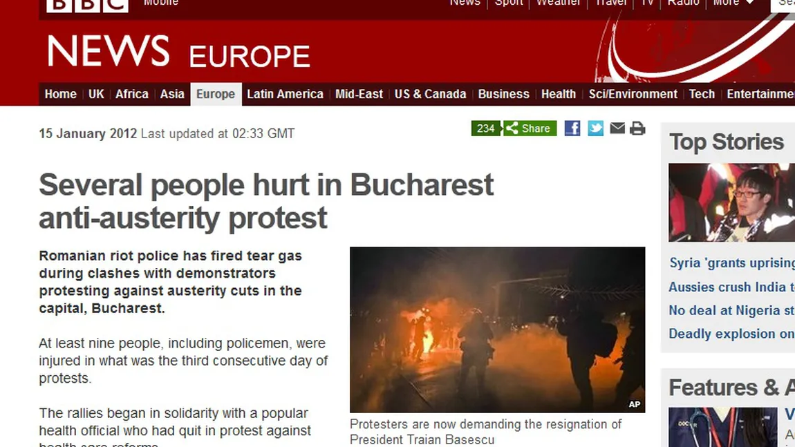 Manifestaţiile şi violenţele din Bucureşti în presa internaţională VIDEO