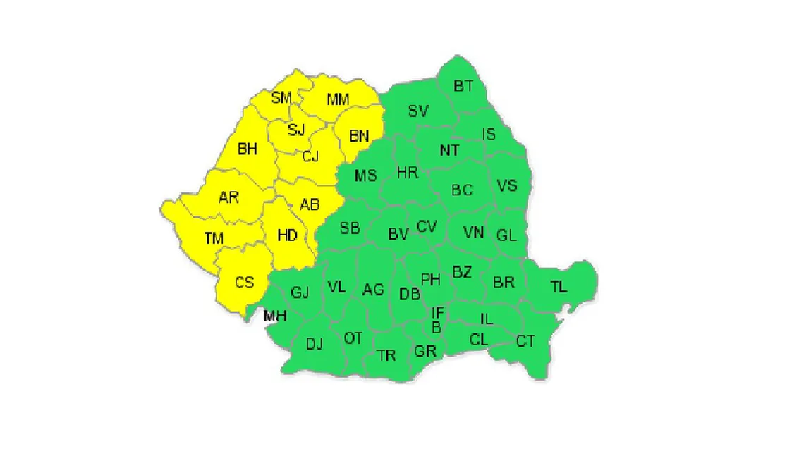 COD GALBEN de ninsori şi viscol în vestul, nord-vestul şi centrul ţării