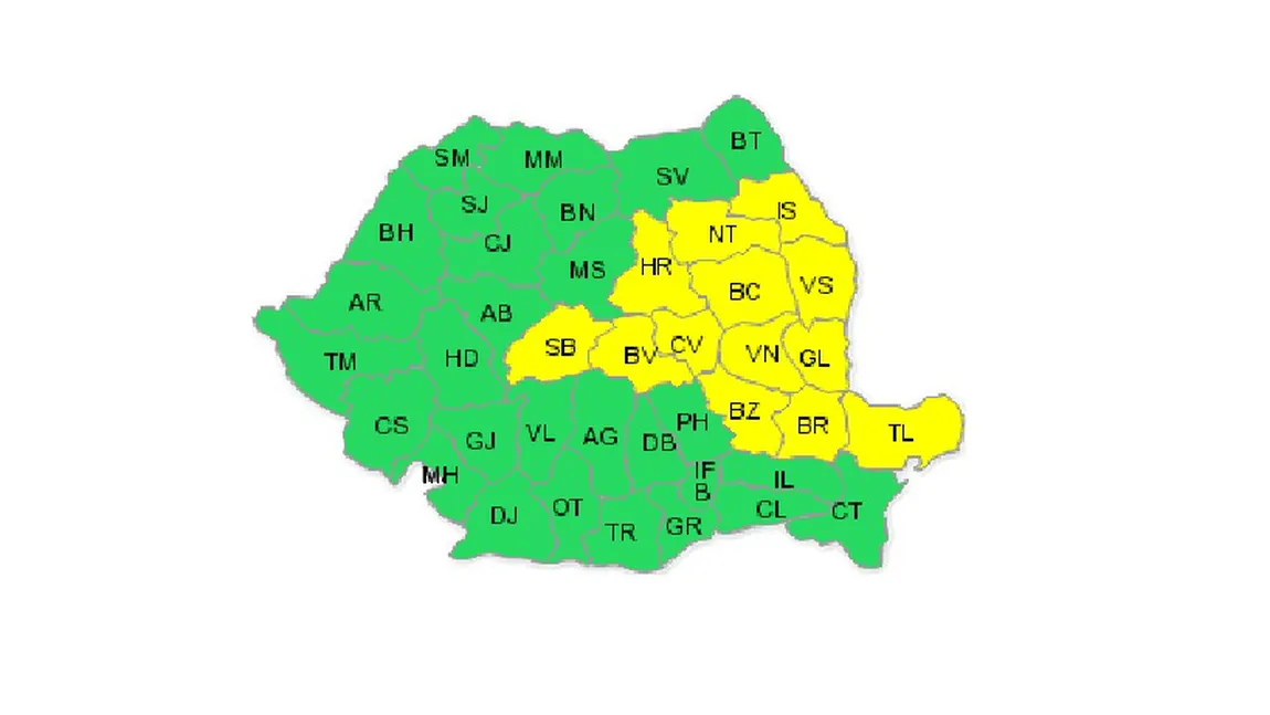 Avertizare COD GALBEN de ninsoare în 13 judeţe din estul şi centrul ţării