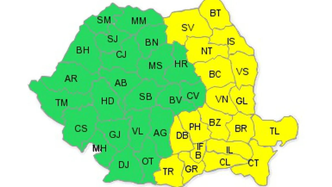 Jumătatea estică a României, sub COD GALBEN de furtuni. Vezi judeţele vizate