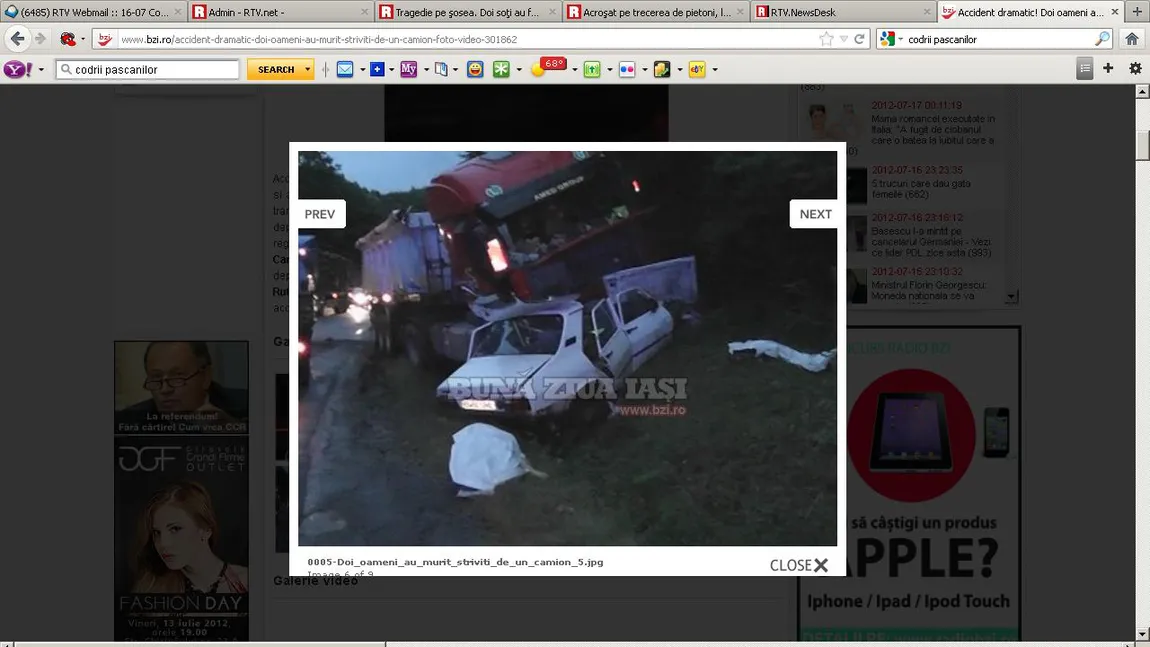 Tragedie pe şosea. Doi soţi au fost striviţi de o basculantă VIDEO