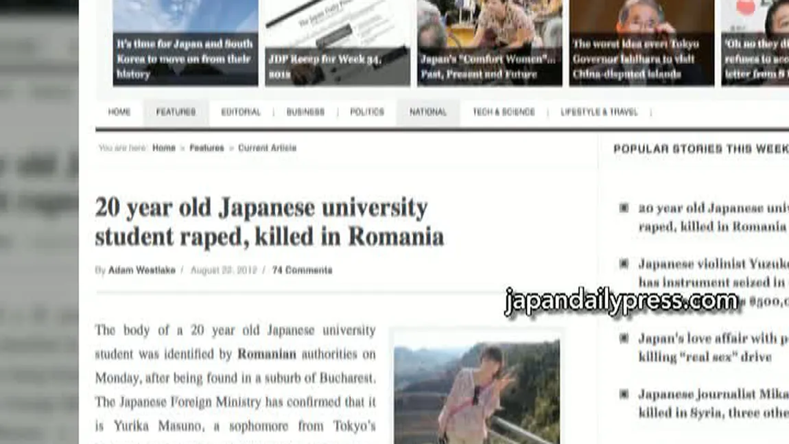 Cazul studentei japoneze ucise în pădurea Otopeni, în presa internaţională