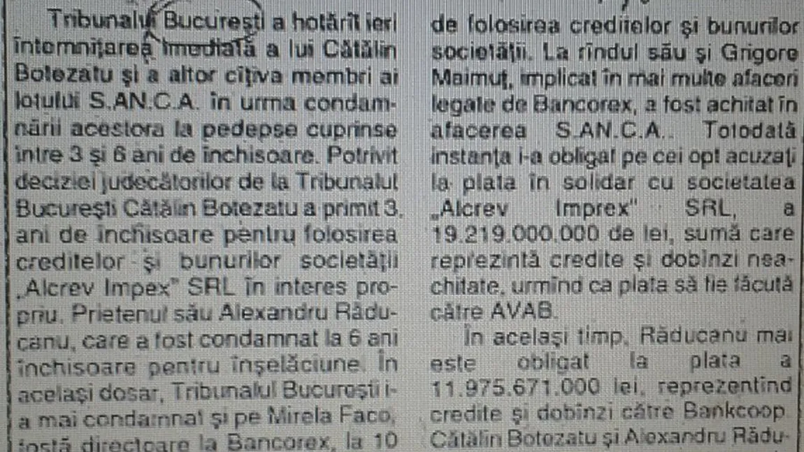 Arhivele presei: Ziua în care Botezatu a fost trimis la închisoare pentru bancrută frauduloasă