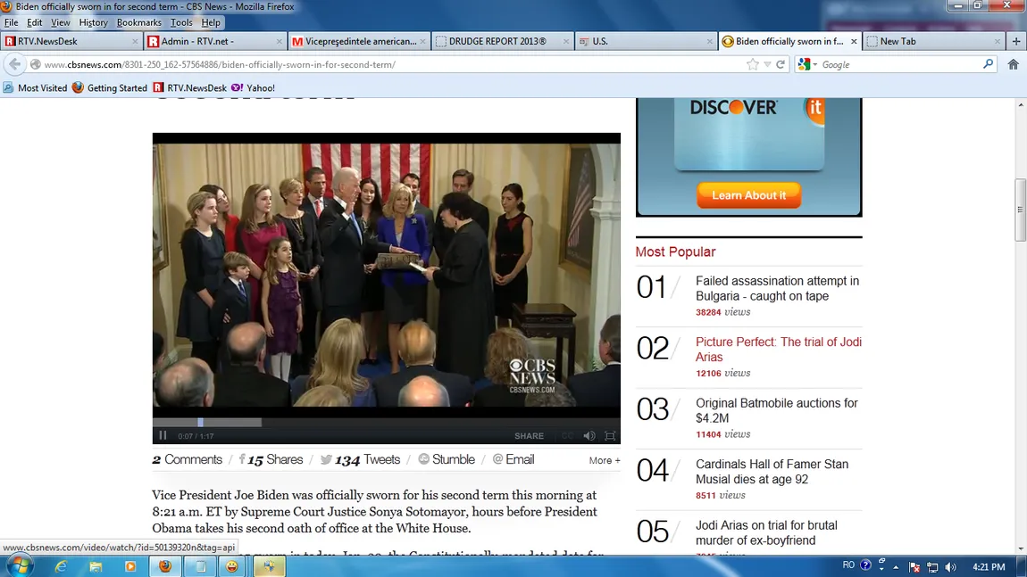 Vicepreşedintele american Joe Biden a depus jurământul înaintea preşedintelui Barack Obama