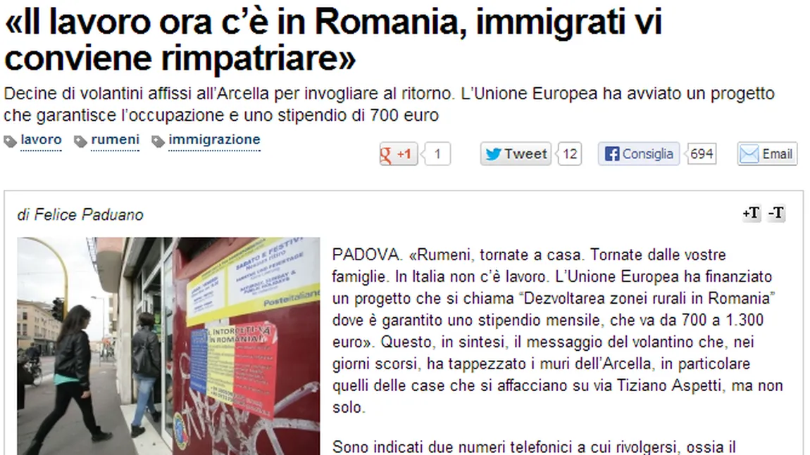 Afişe anti-români în Italia: 