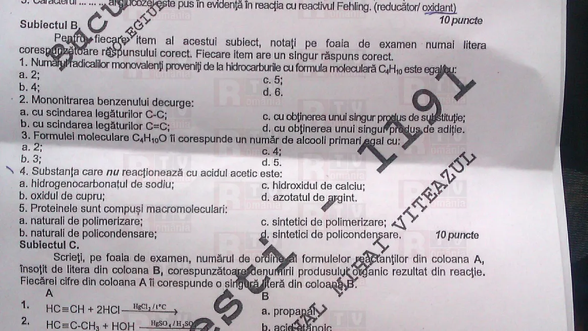 BACALAUREAT 2013- proba la alegere. Vezi ce SUBIECTE s-au dat la CHIMIE