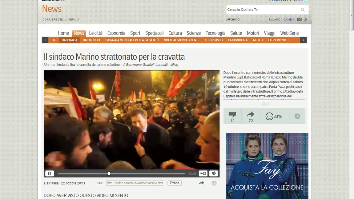 Agresat în centrul oraşului: Protestatarii furioşi l-au TRAS DE CRAVATĂ pe primarul Romei VIDEO