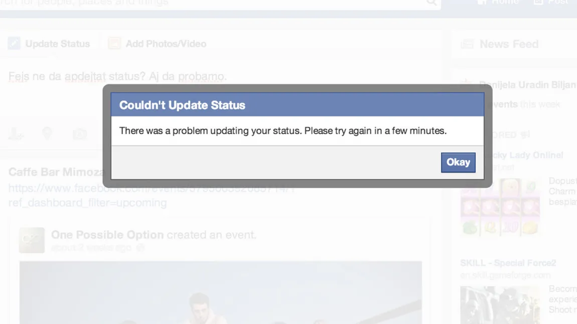 Facebook a picat. Utilizatorii nu mai pot posta status-uri
