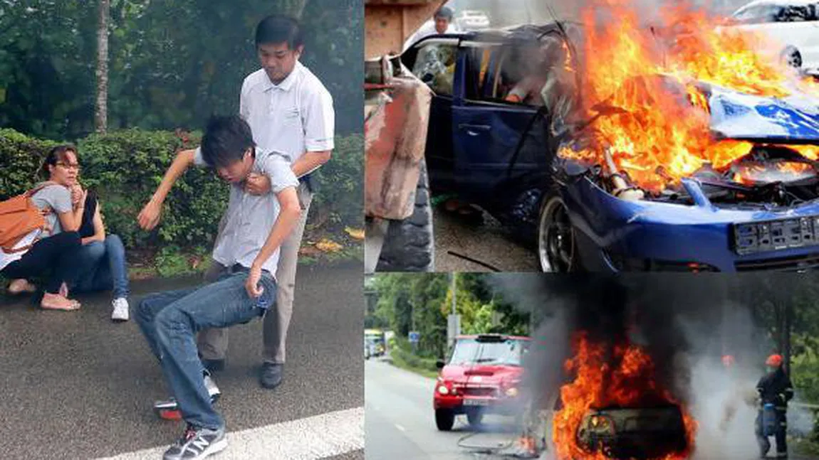 Eroul din Singapore: Şi-a riscat viaţa pentru a salva un tânăr dintr-o maşină în flăcări VIDEO