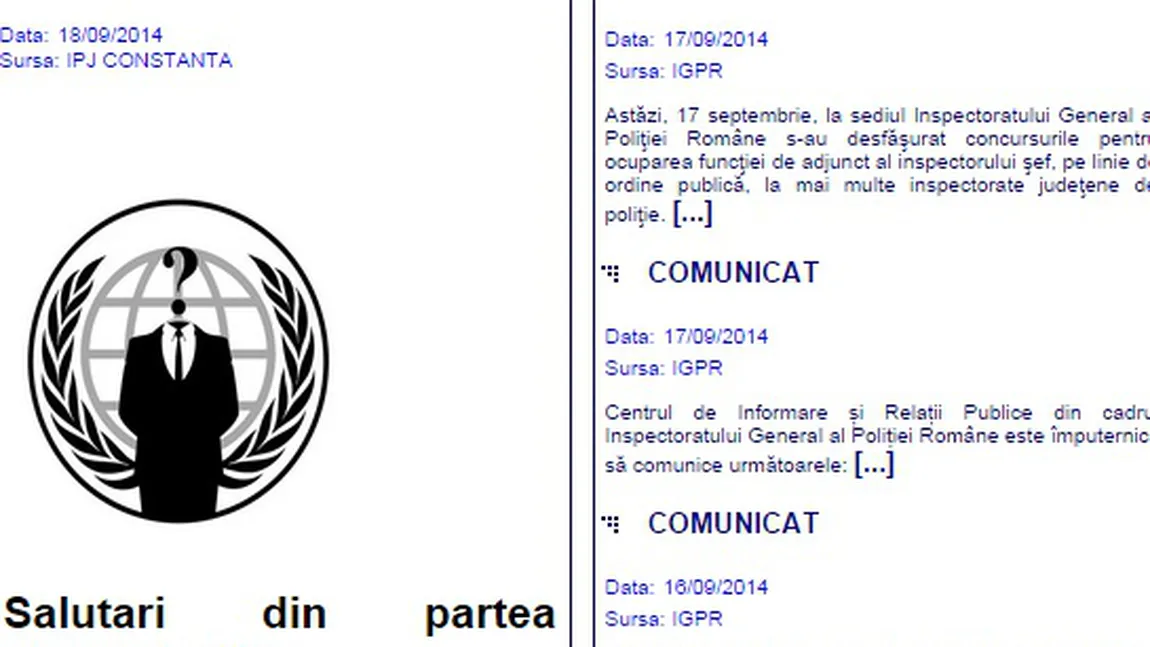 Anonymous a spart site-ul Poliţiei Române pe ritmuri de hip-hop