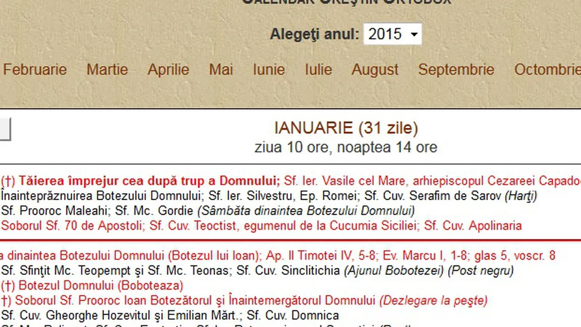 Calendarul creştin-ortodox pentru anul 2015 a fost tipărit