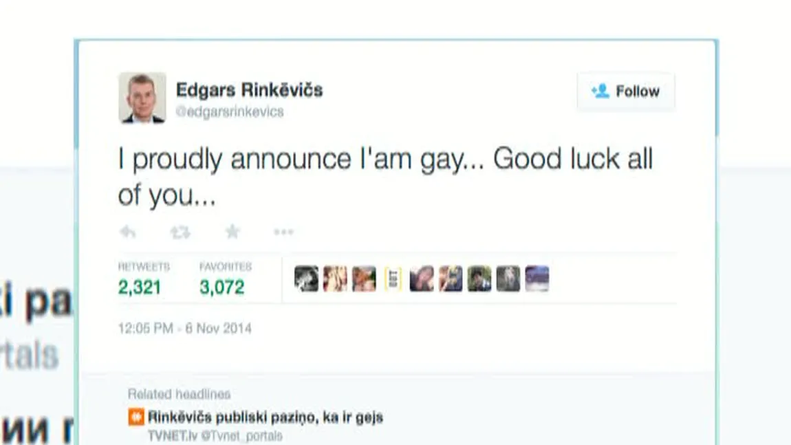 Anunţ-şoc: Ministrul de Externe din Letonia a recunoscut că este homosexual