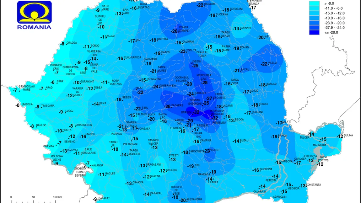 Cea mai GEROASĂ DIMINEAŢA din ultimii 50 de ani. Termometrele au înregistrat -34 de grade HARTA TEMPERATURILOR