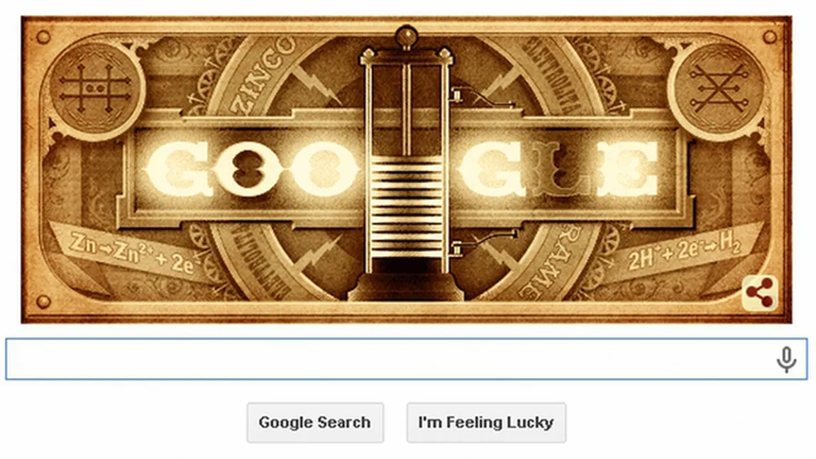 ALESSANDRO VOLTA, omagiat de Google