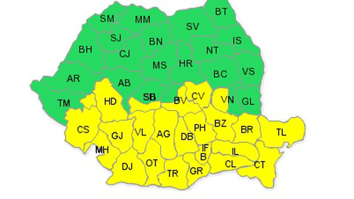 COD GALBEN de NINSORI ŞI VISCOL pentru jumătate de ţară. Este vizat şi Bucureştiul