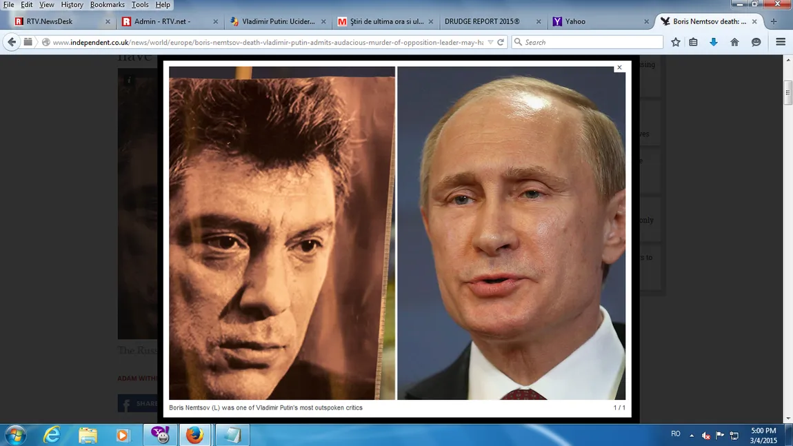Vladimir Putin despre moartea lui Boris Nemţov: O TRAGEDIE cu SUBSTRAT POLITIC