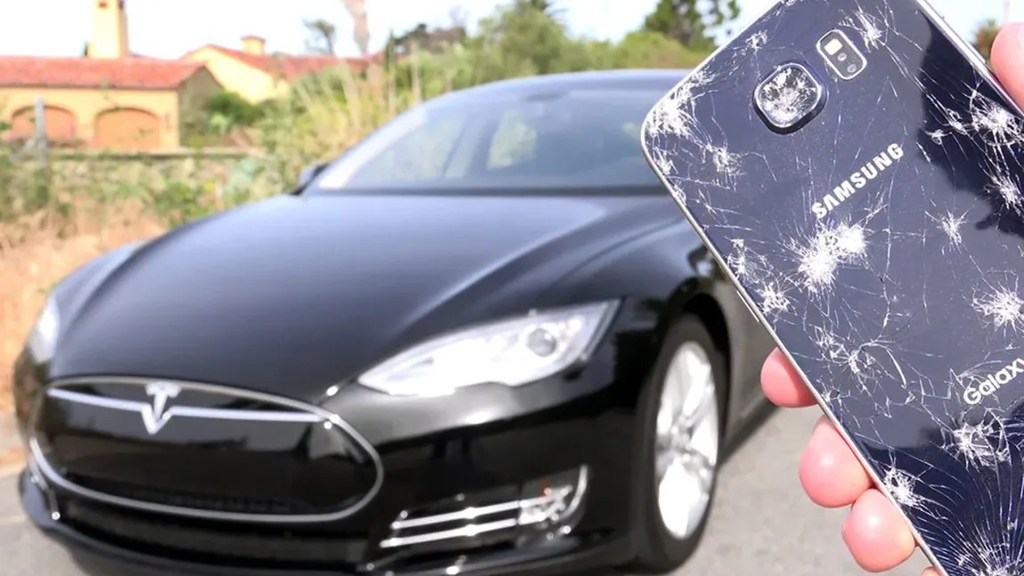Anduranţă extremă: Galaxy S6 călcat de un Tesla Model S VIDEO