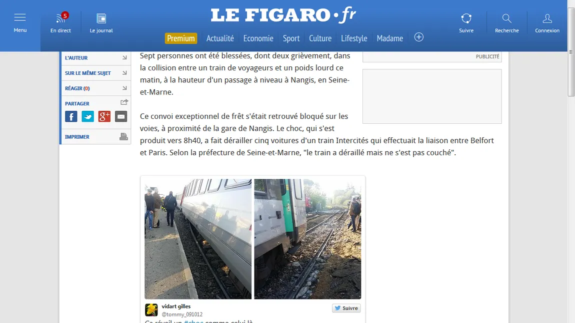 Franţa: Coliziune între un tren şi un camion soldată cu 37 răniţi