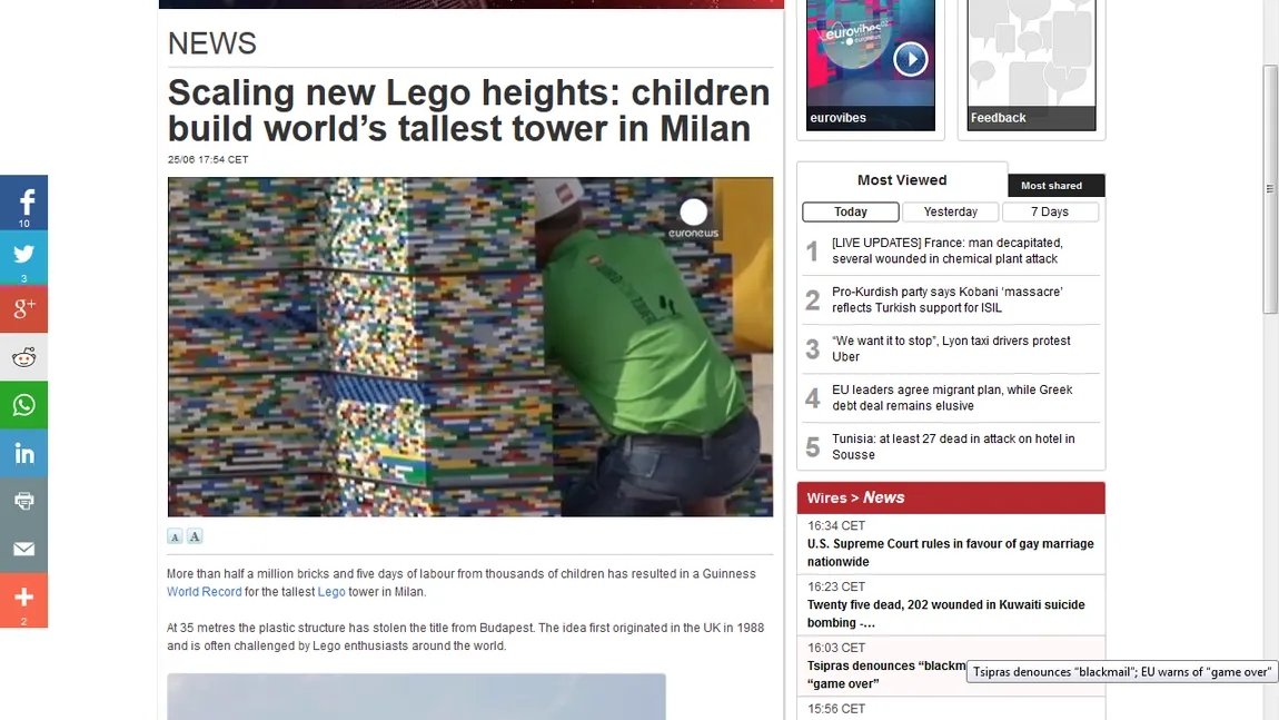 Cel mai înalt turn de lego din lume a fost construit de către copii, la Milano VIDEO