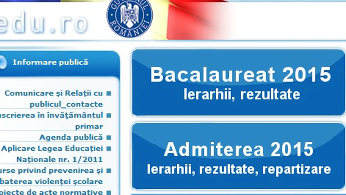 REZULTATE BACALAUREAT 2015. Serverele EDU.RO au căzut din cauza accesărilor numeroase