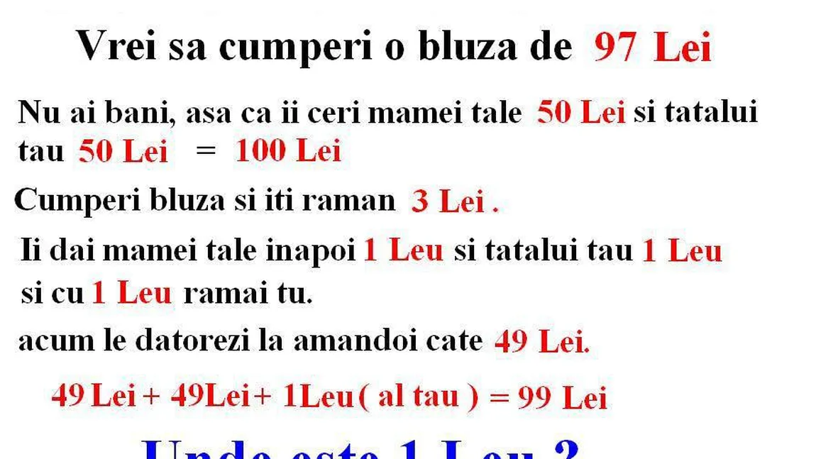 PROBLEME DE LOGICĂ: Unde a dispărut 1 leu?