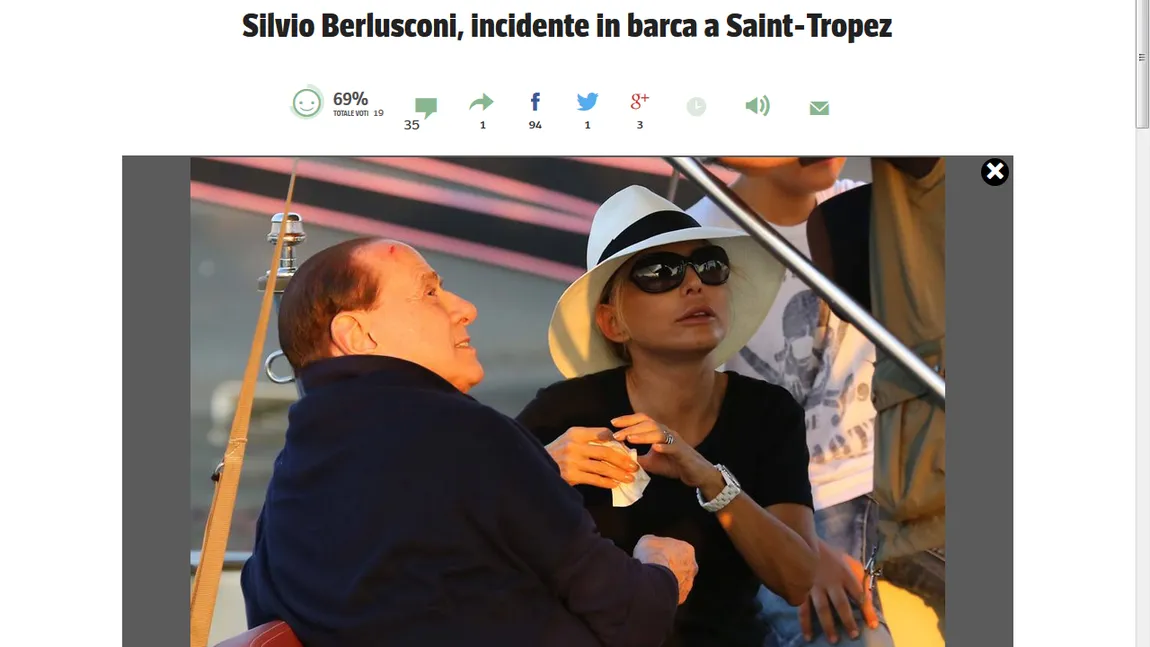 Berlusconi, LOVIT la CAP pe Coasta de Azur