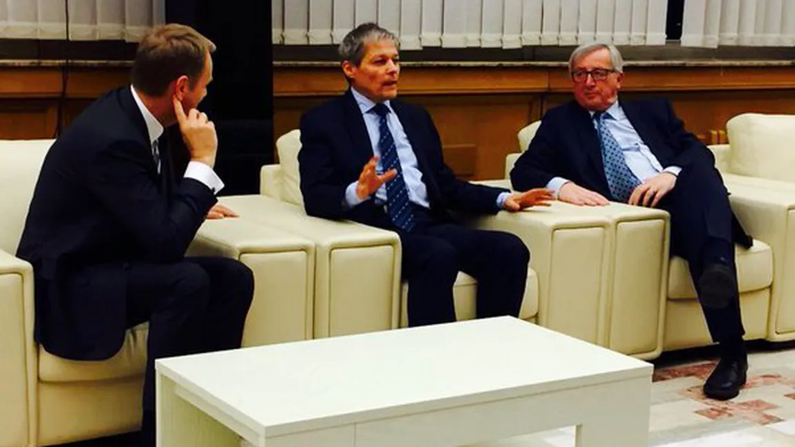 Dacian Cioloş, întrevedere cu Jean-Claude Juncker şi Donald Tusk pe Aeroportul Otopeni VIDEO