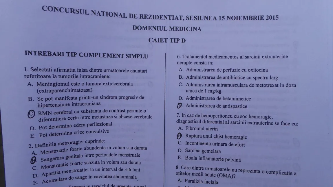 REZIDENŢIAT 2015 SUBIECTE. Vezi la CE ÎNTREBĂRI AU AVUT de răspuns absolvenţii de medicină