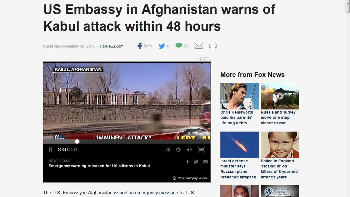 Ameninţare teroristă. Ambasada SUA la Kabul avertizează: ATAC IMINENT în Afganistan