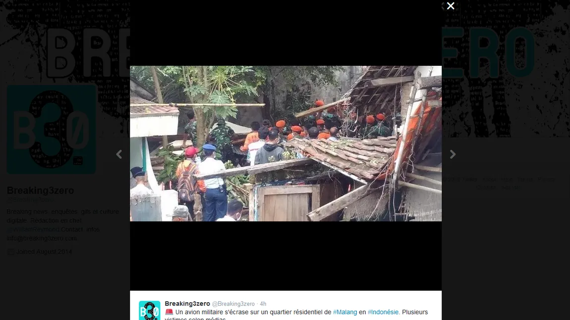 Indonezia: Un avion militar s-a prăbuşit peste o locuinţă. Trei persoane au murit