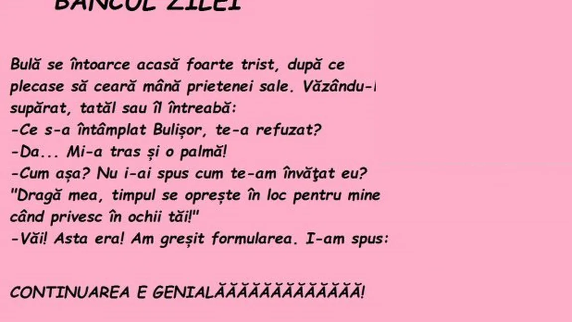 Bancul zilei. Bula si iubita