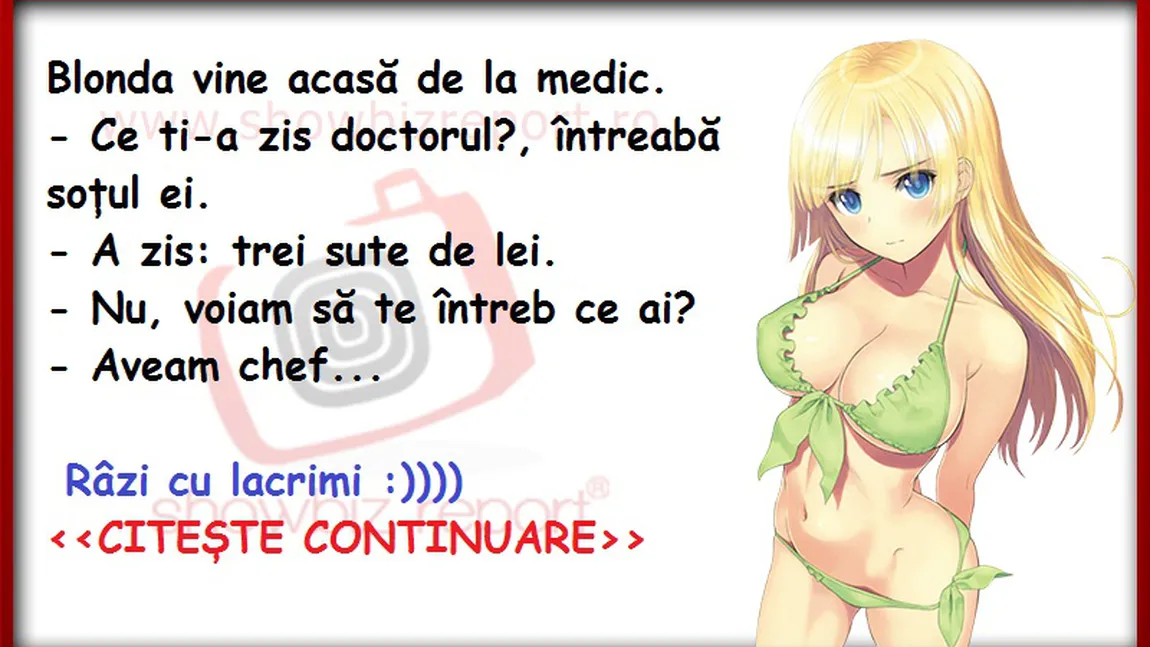 Bancul zilei: Blonda, la un control medical. Ce-i spune doctorul