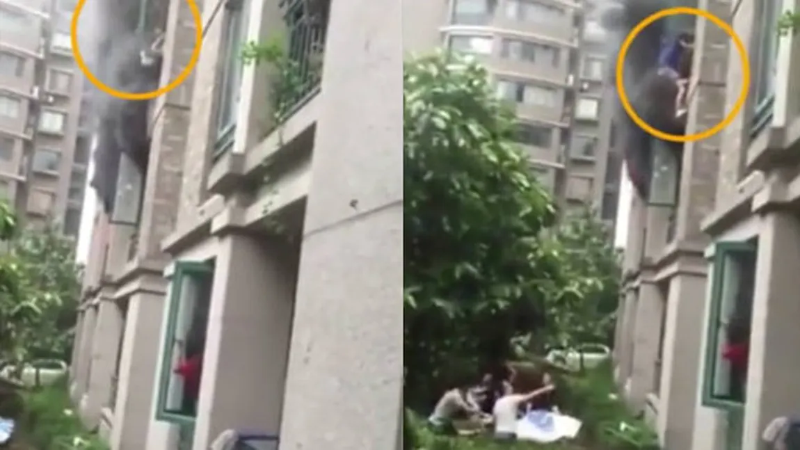 Momente dramatice. Un tată şi-a salvat fiica dintr-un incendiu aruncând-o de la etaj VIDEO