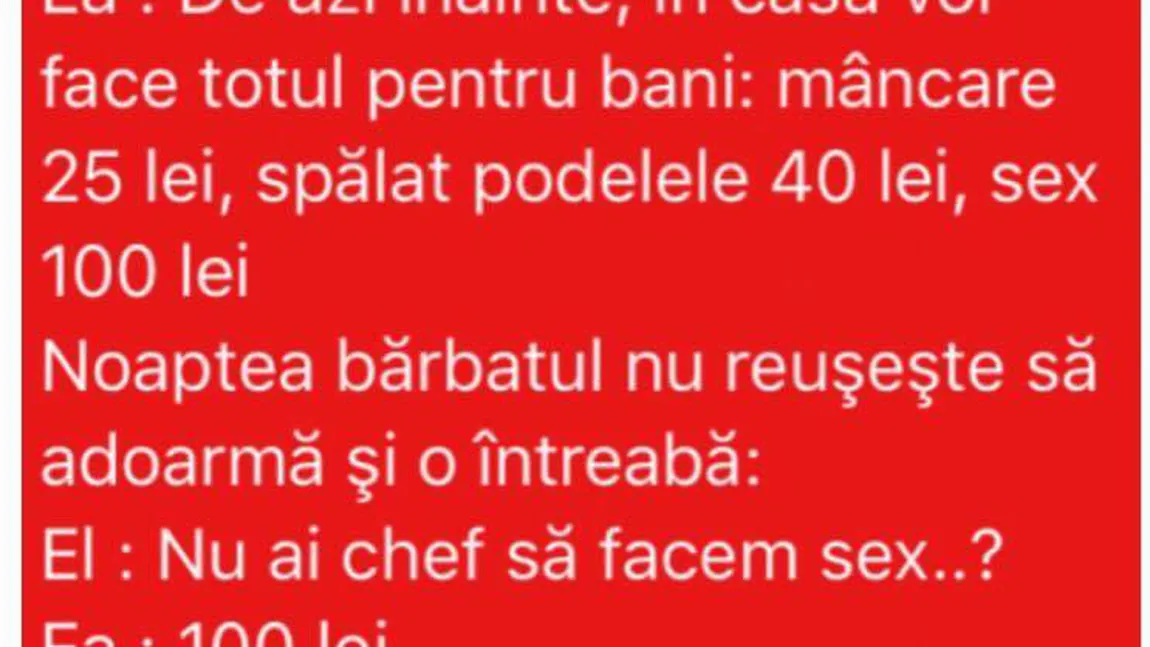 Bancul zilei: Ce face o femeie când îşi doreşte să facă sex