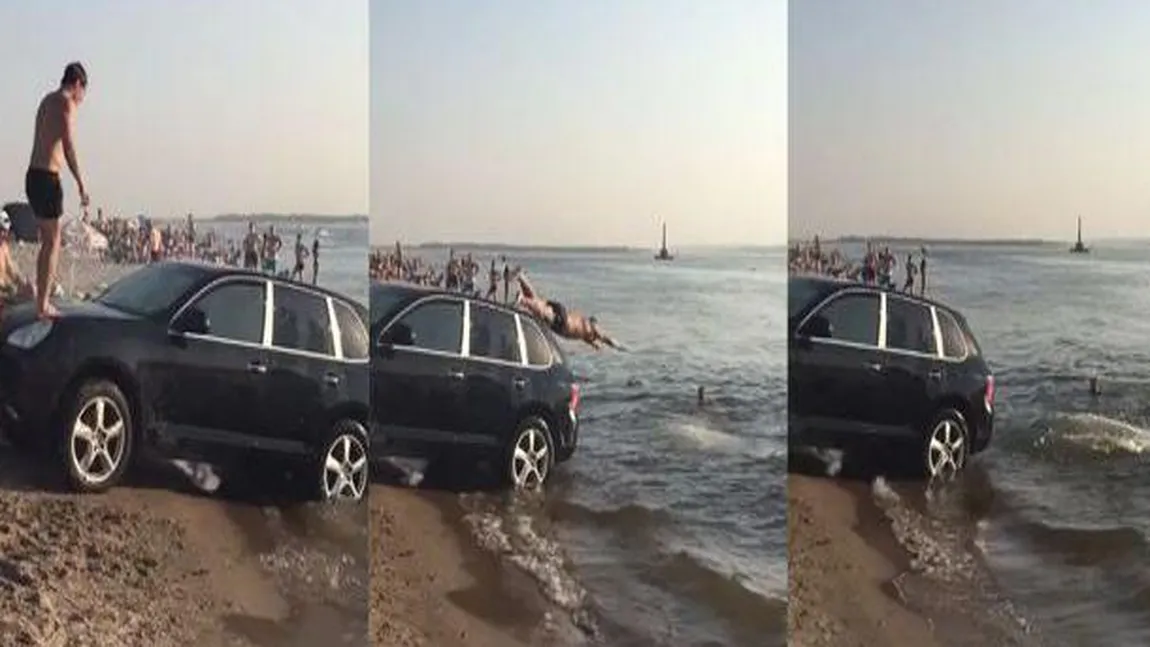 Distracţie rusească pe malul apei. Un bolid este folosit pe post de tobogan VIDEO