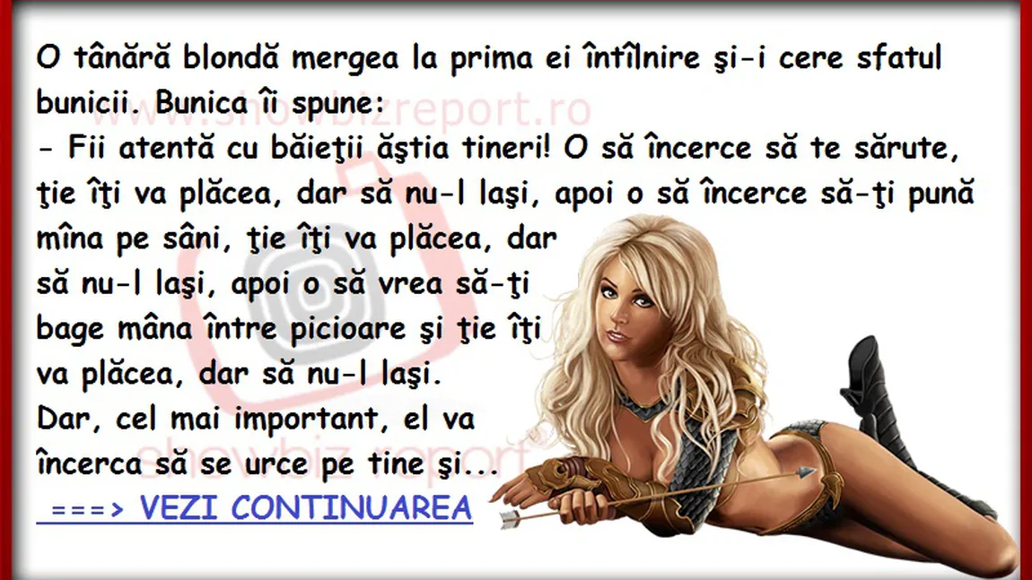 Bancul zilei - O blondă virgina iese la prima întâlnire. Cum se întoarce