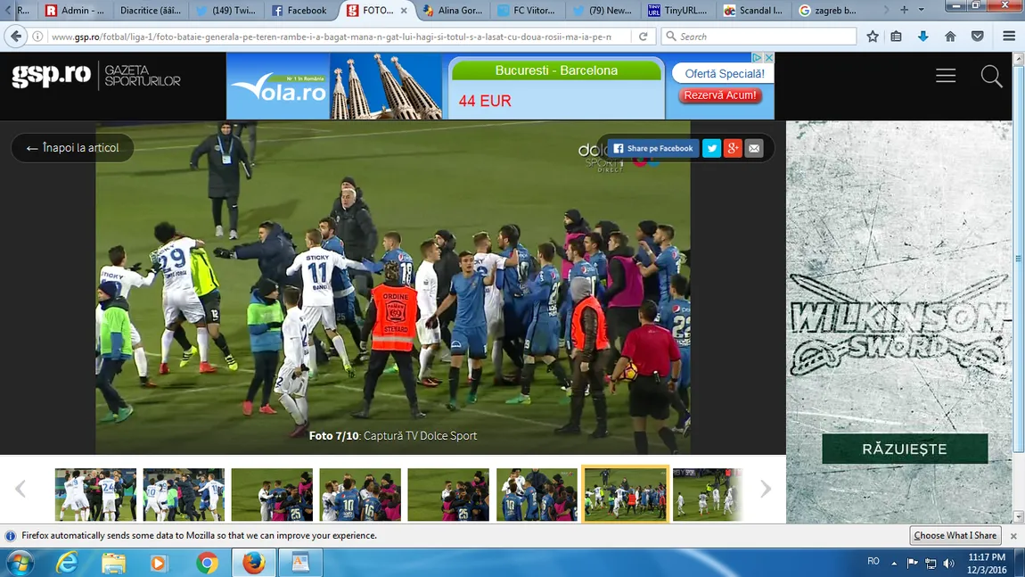 Bătaie la finalul meciului Viitorul-Universitatea Craiova. Un jucător al oltenilor a sărit să-l lovească pe Hagi FOTO