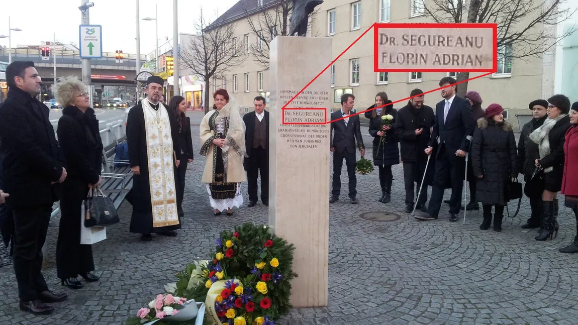 Numele lui Florin Secureanu, fostul director de la Spitalul Malaxa, scris greşit pe soclul statuii lui Eminescu de la Viena