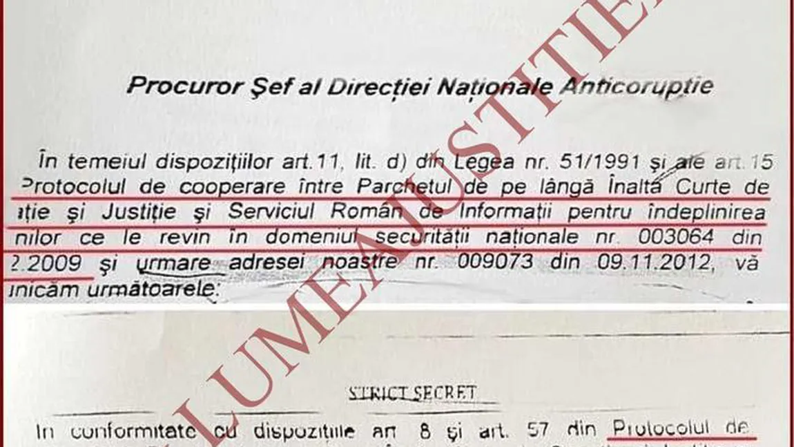 LUMEA JUSTIȚIEI prezintă un document care ar demonstra existența unui protocol secret SRI-Parchetul General