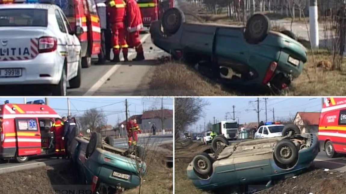 Accident grav în Arad: O maşină s-a răsturnat pe DN7