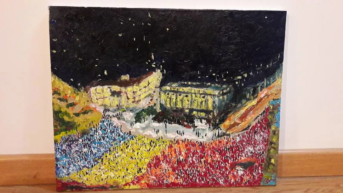 Inspirat de protestele de la București, un pictor român a realizat un tablou impresionant. 